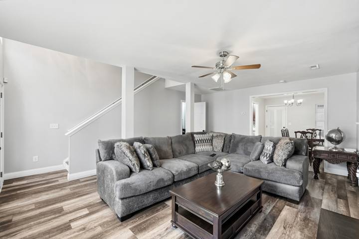 Living room toward the stairs, 623 Finborough Court