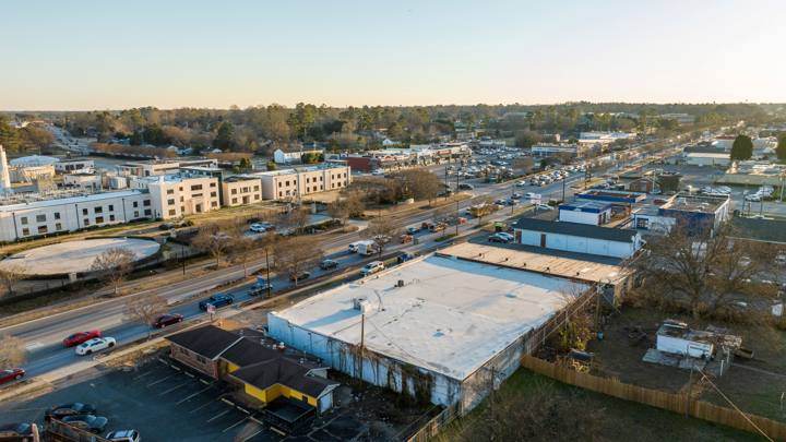 Aerial of the building and lot, 2125 & 2129 Cherry Road